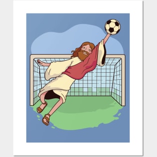 Jesus Saves // Funny Jesus Soccer Cartoon Posters and Art